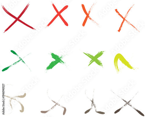 Colorful x marks and arrows on white background