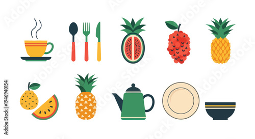 Colorful flat illustration of food and beverage
