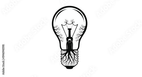 Black and white light bulb, creative inspiration symbol, idea generation icon, vector illustration