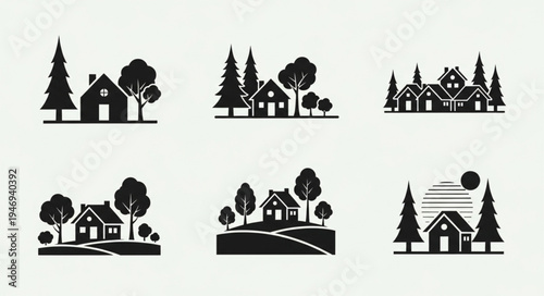 Collection of House and Nature Silhouette Illustrations for Logo Design.