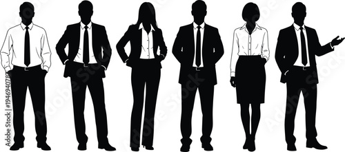 Professional business people silhouettes collection standing in formal office attire for corporate team profile company group representative workforce diversity success.