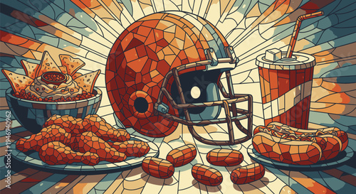 Football Helmet with Nachos and Drinks.