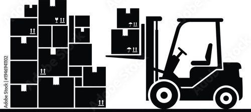 Warehouse Inventory Management and Forklift Operations Vector Icon