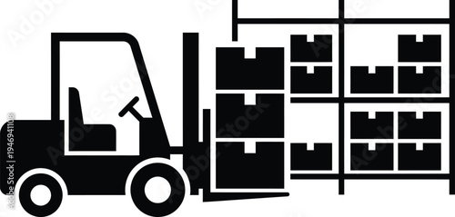 Forklift Moving Cargo Pallets in Distribution Warehouse Vector