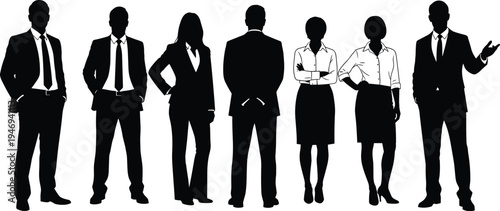 Professional Business Team Silhouettes of Diverse Corporate People in Formal Suits for Leadership, Management, and Collaborative Office Success Concept