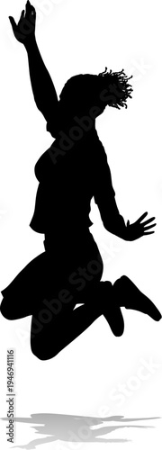 A happy woman jumping for joy in mid air silhouette person concept