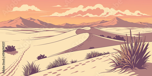 USA, US, U.S, United States - White Sands National Park Sunset – Glowing White Gypsum Dunes and Surreal Desert Panorama in the United States
