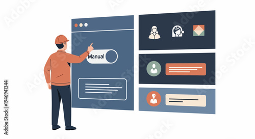Man interacting with large website browser.