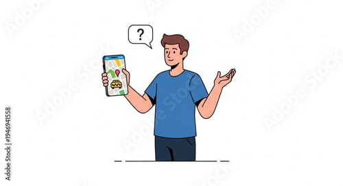 Man holding smartphone confused.
