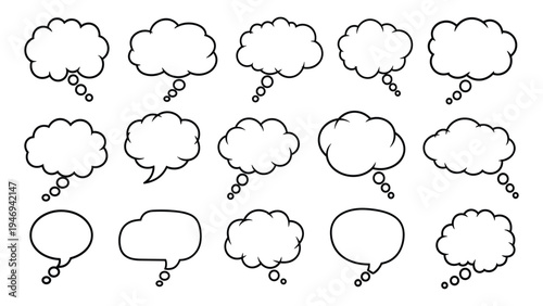 Set of Various Speech Bubbles and Thought Clouds, Empty and Ready for Text