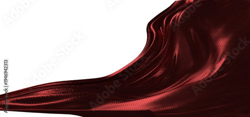 Dramatic red fabric with shiny texture and elegant wave on white. Perfect for backgrounds, presentations, and design ele