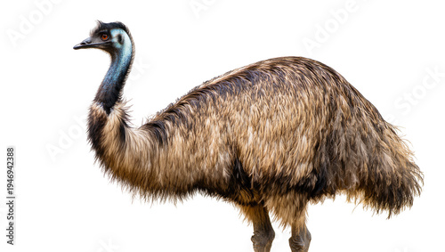 Bild auf Leinwand Isolated Emu bird with beautiful brown plumage and blue neck standing in profile