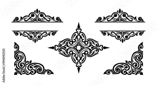 Floral ornamental dividers and corners set isolated on white