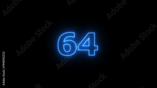 Free Download Abstract beautiful blue neon counting number 64 icon background 4K illustration. - GFXLoad