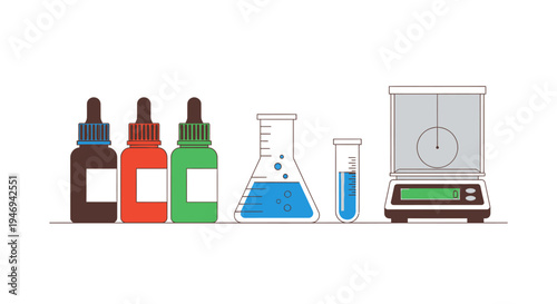 Laboratory Equipment Set with Flask Test Tube and Digital Balance