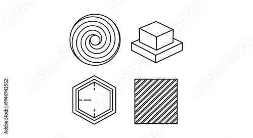 Minimalist Geometric Line Art Icons Set on White Background