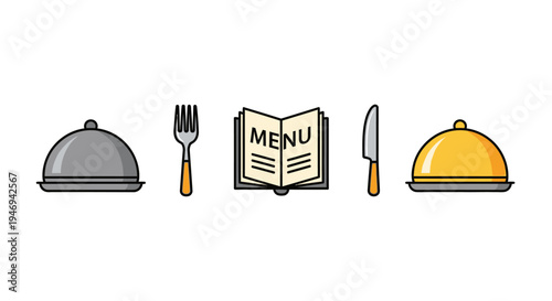 Restaurant icon set with cloche menu fork and knife