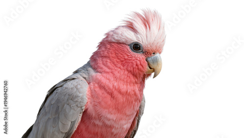 Isolated Galah cockatoo with beautiful pink and grey feathers and a characterful raised crest