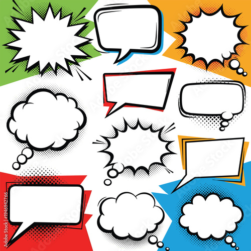 Comic Book Speech Bubbles and Thought Clouds, Pop Art Style