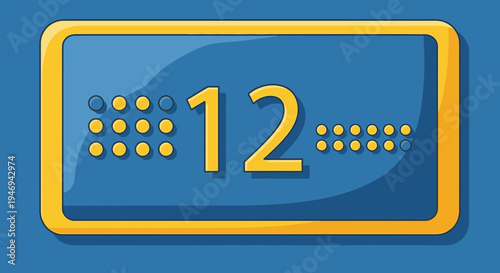 Numeral Twelve Representation with Braille and Illustrative Design in a Rectangular Frame