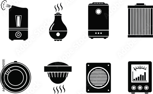 Collection of black and white for humidifiers air purifiers and meters