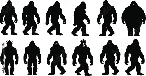 Black silhouette collection of various legendary =============poses isol==