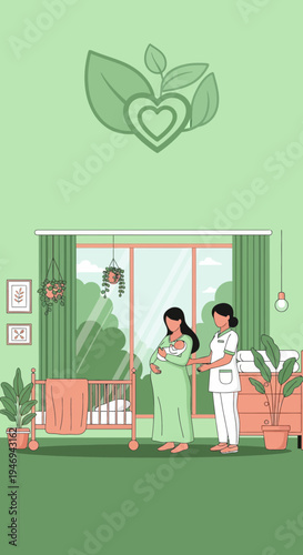 Nurturing Pregnancy: A Calm Illustration of Prenatal Care and Newborn Comfort