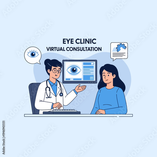 Online Ophthalmology: Doctor Explaining Eye Health During a Virtual Consultation with a Patient