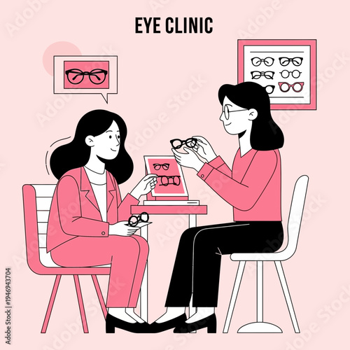 Optician Assisting Patient in Selecting New Eyeglasses Frame Design And Prescription