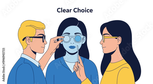 Optician Assisting Patient With Glasses During an Eye Examination: A Clear Choice