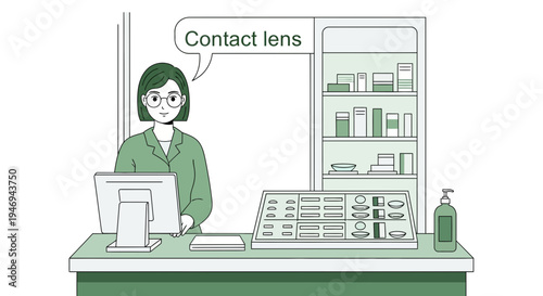 Optician Consults With Customer Regarding Contact Lenses In Modern Minimalist Eye Clinic