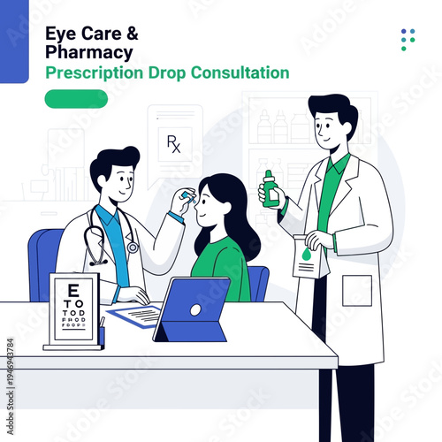 Optometric Consultation Demonstrating Eye Care Expertise and Prescription Medication Delivery