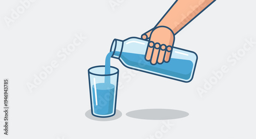 Simple modern illustration of pouring water into a glass symbolizing healthy hydration fresh drinking water