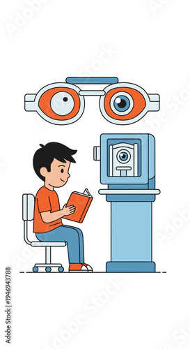Optometric Consultation Illustration Depicting Eye Examination Process for Vision Correction and
