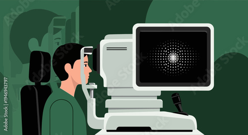 Optometric Exam Illustration: Patient Undergoing Comprehensive Eye Examination in Clinic