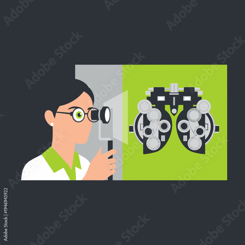 Optometrist Conducting Eye Exam Using Modern Equipment for Vision Assessment and Eyecare
