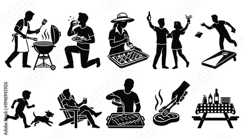 Backyard Barbecue Party Silhouettes Set