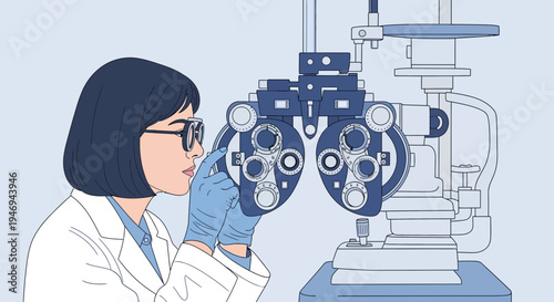 Optometrist Conducting Eye Exam Using Modern Equipment for Visual Acuity Assessment