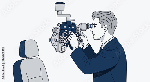 Optometrist Conducting Eye Exam Using Modern Equipment Within A Minimalist Setting