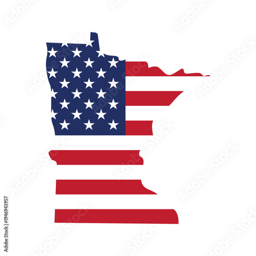 Minnesota map silhouette with American flag