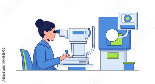 Optometrist Conducting Eye Exam Using Specialized Equipment For Diagnosis And Treatment