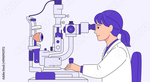 Optometrist Conducting Eye Exam With Professional Equipment in Medical Clinic Setting