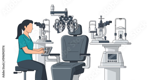 Optometrist Checking Patient's Eyesight With Advanced Diagnostic Equipment in Clinic
