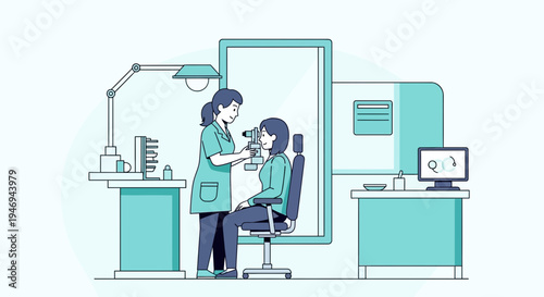 Optometrist Conducting Eye Examination in a Modern Clinic Setting to Patient Eyesight