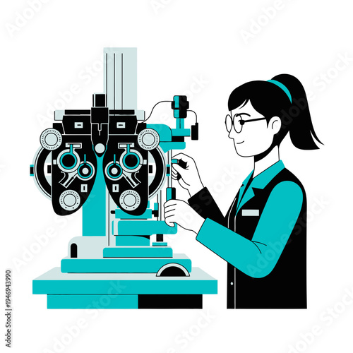 Optometrist Conducting Comprehensive Eye Exam Utilizing Advanced Ophthalmic Diagnostic Equipment.