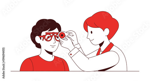 Optometrist Examining Eyesight Of Patient With Trial Frame Glasses For Visual Acuity