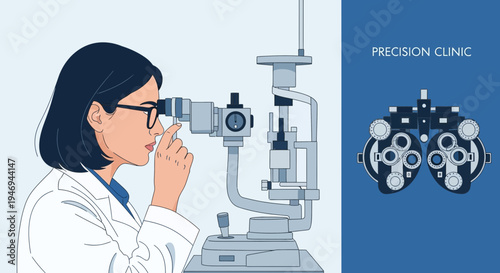 Optometrist Examining Patient's Eyes With Advanced Diagnostic Equipment in Clinic