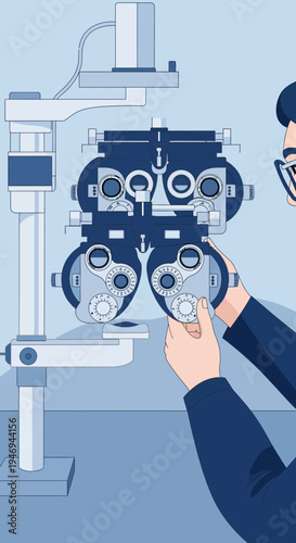 Optometrist Examining Patient's Eyes With Advanced Ophthalmic Equipment For Comprehensive Vision