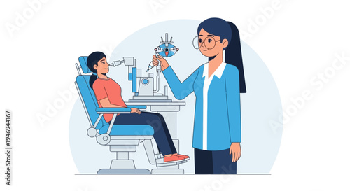 Optometrist Examining Patient's Eyes With Modern Equipment During Eye Examination