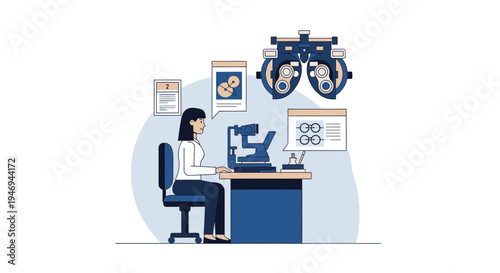 Optometrist Examining Patient's Eyesight With Advanced Equipment In A Clinic
